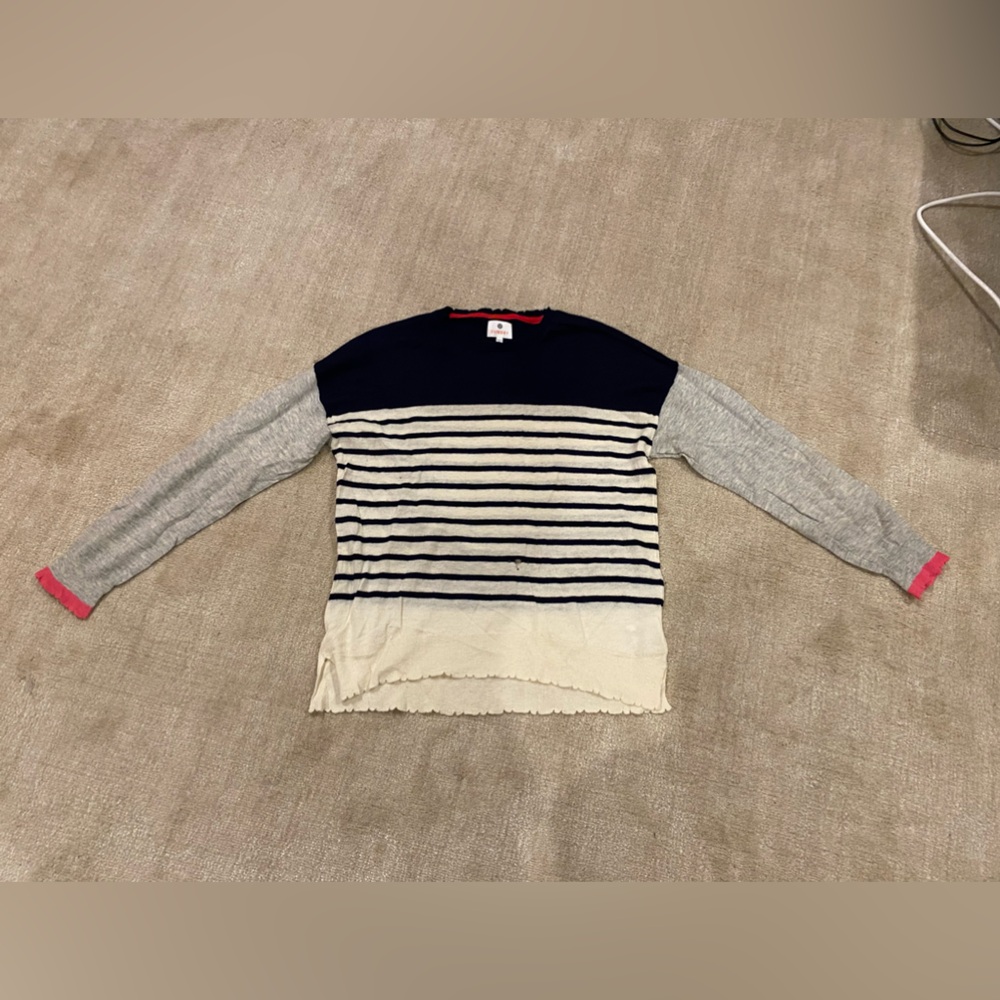 Sundry Navy Striped Long Sleeve Lightweight Sweater Grey Sleeves - Size 2 (S/M)